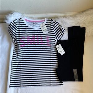 Epic Threads Girls Black & White Striped Tees Set with Pink Smile Various Sizes.